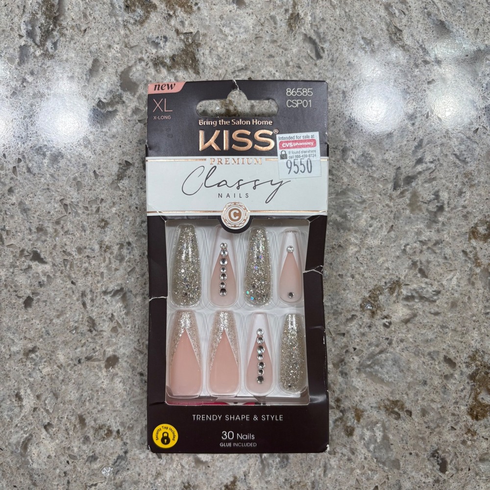 KISS Premium Classy Nails XL Long Gel Glue‎ Included 30 Trendy Shape Style Nails